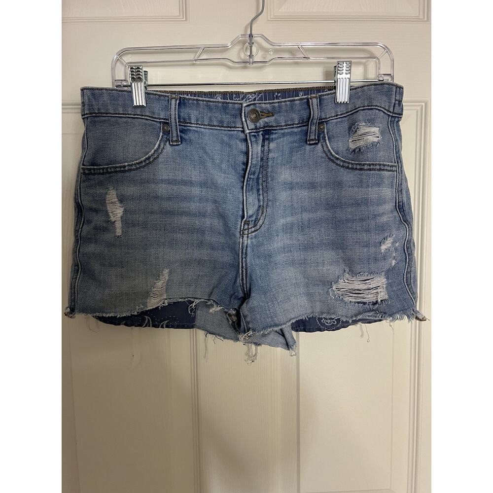 Aerie Denim Shorts, Paisley Pocket Lining, Elastic Back Waistband, Size M C31